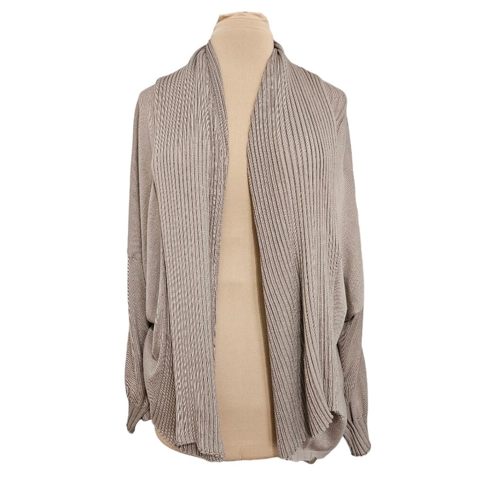 Planet Sweater Womens Taupe Ribbed Knit Open Cardigan One Size Shawl‎ Collar